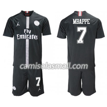 Camisolas Criança Paris Saint-Germain Mbappé 7 Jordan Preto 3º Equipamento Alternativo 2 2018-2019